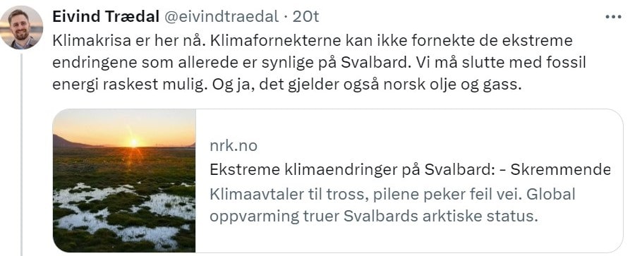 Det er en vanlig tankefeil hos norske politiker å tro at klimaet på jorden blir bedre dersom vi overlater oljeutvinningen til Russland, Iran og Saudi-Arabia